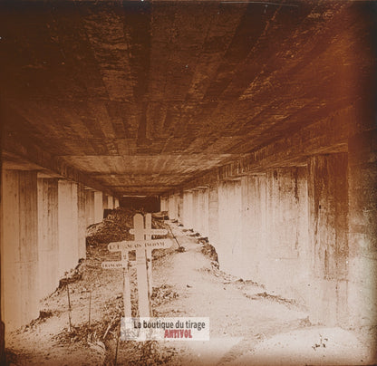 Verdun, tranchée des Baïonnettes, plaque verre photo ancienne stéréo 6x13 cm
