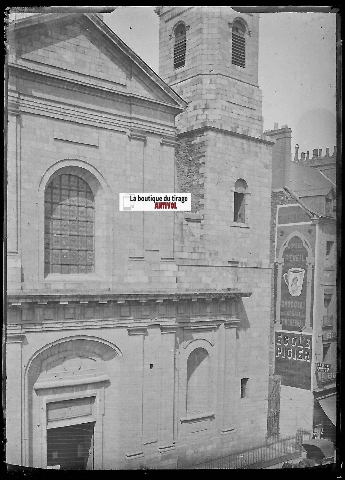 Rennes Saint-Sauveur, Plaque verre photo ancienne, négatif noir & blanc 6x9 cm