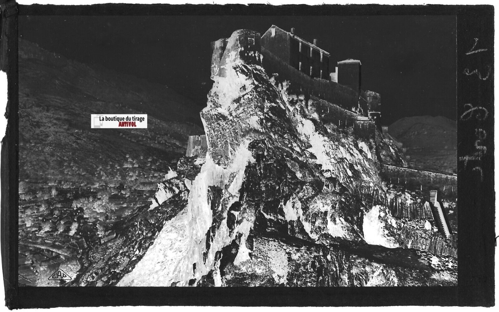 Corse, Corte, citadelle, Plaque verre photo, négatif noir & blanc 9x14 cm