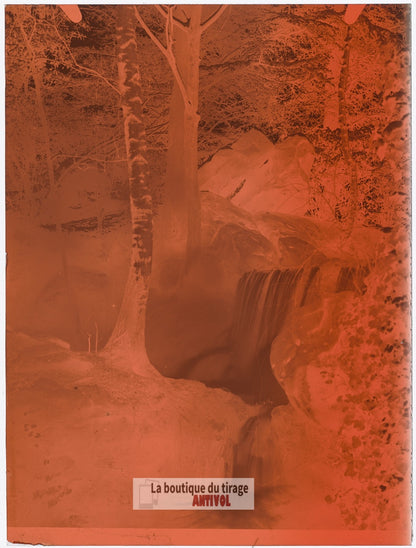 Cascade du bois de Boulogne Paris, plaque verre, photo ancienne, négatif 9x12 cm