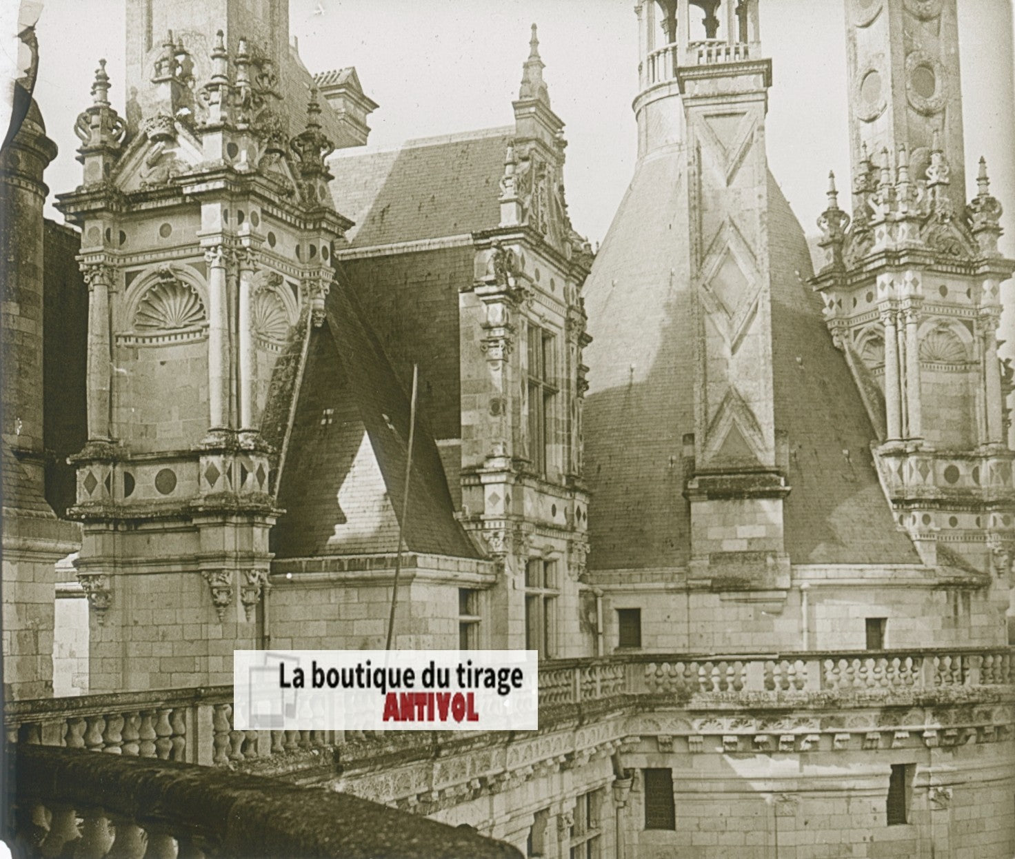Château de Chambord, plaque verre, photo stéréoscopie, noir & blanc 6x13 cm