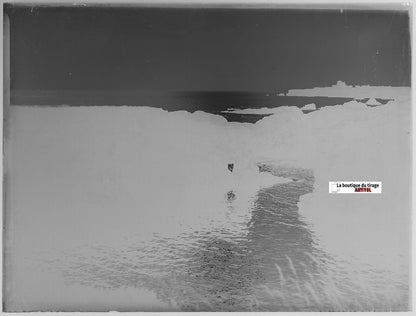 Océan, paysage France, Plaque verre photo ancienne, négatif noir & blanc 9x12 cm