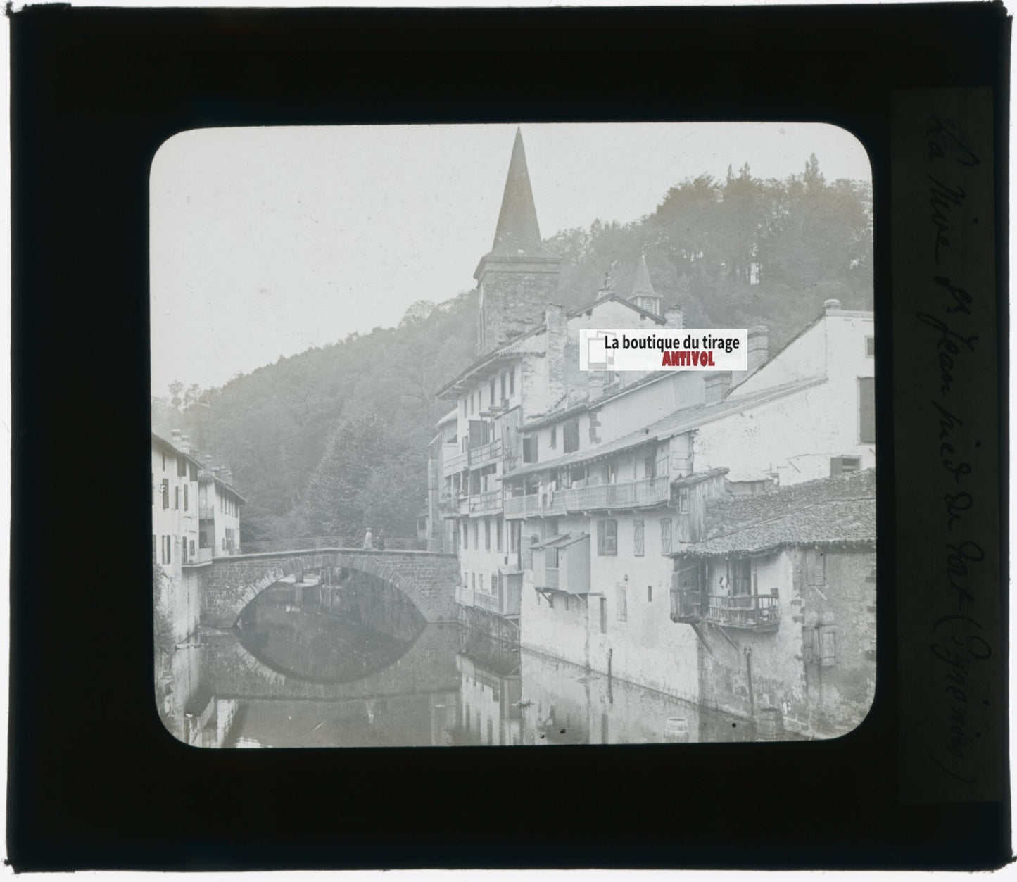Saint-Jean-Pied-de-Port, photo plaque verre, noir & blanc, positif 8,5x10 cm