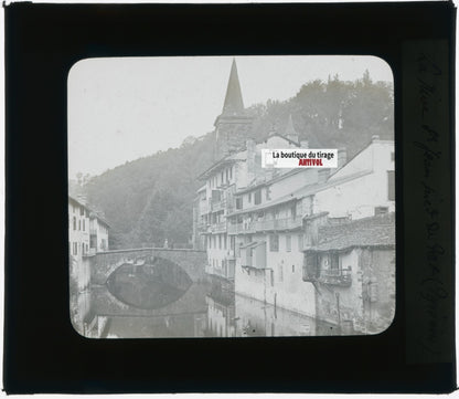 Saint-Jean-Pied-de-Port, photo plaque verre, noir & blanc, positif 8,5x10 cm
