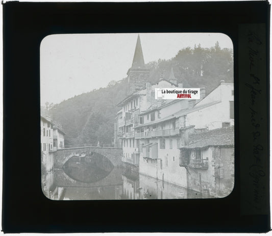 Saint-Jean-Pied-de-Port, photo plaque verre, noir & blanc, positif 8,5x10 cm