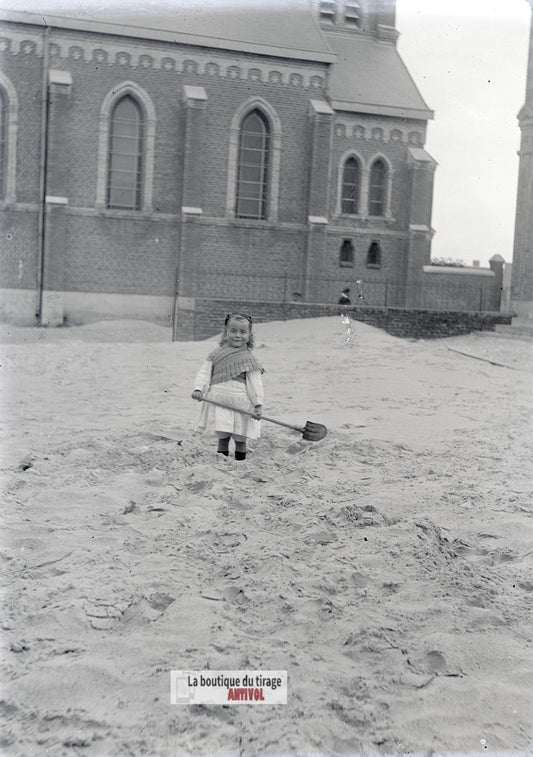 Église de la plage, Berck-sur-Mer, plaque verre photo ancienne, négatif 9x12 cm