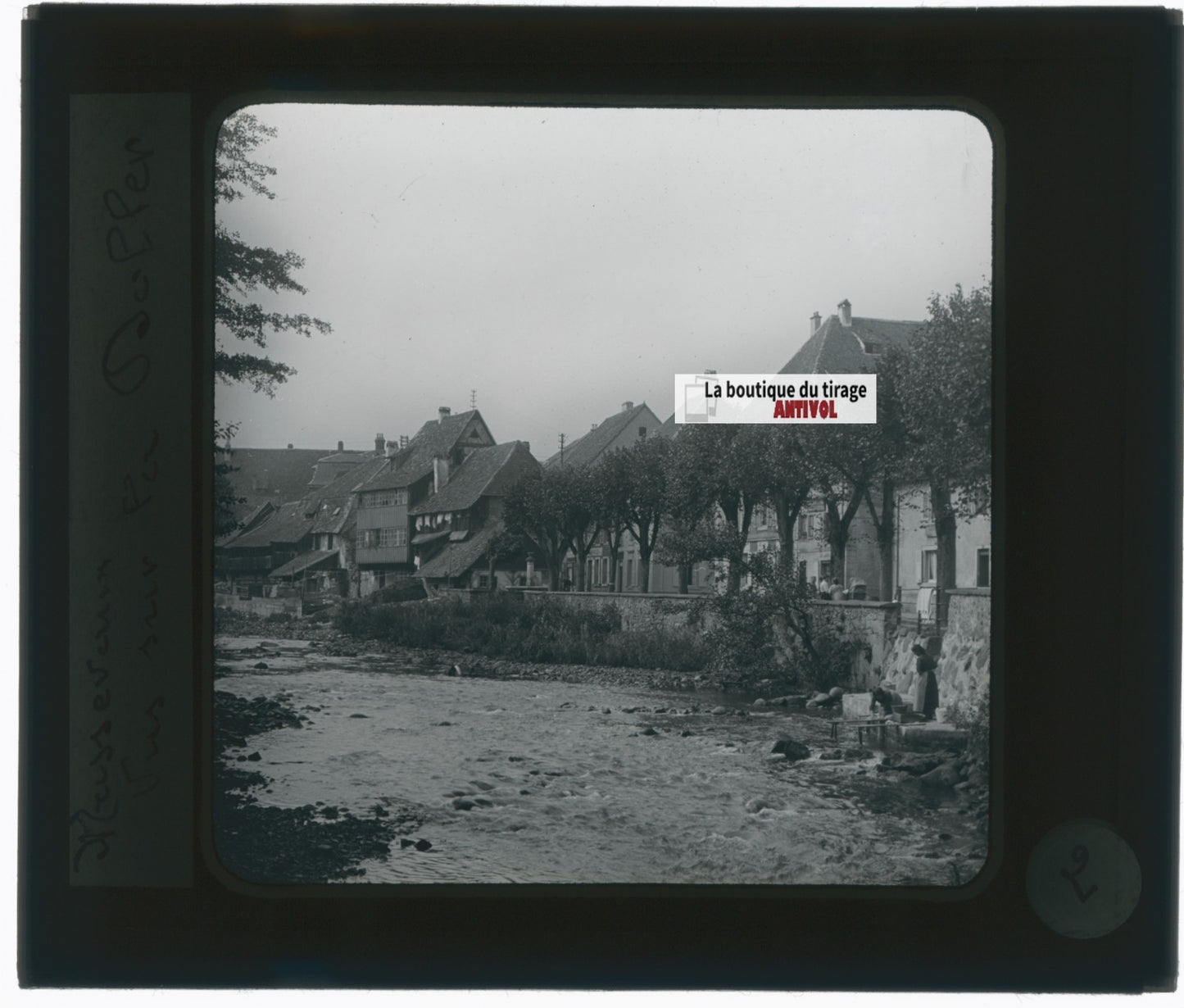 Masevaux et la Doller, photo plaque verre, noir & blanc, positif 8,5x10 cm