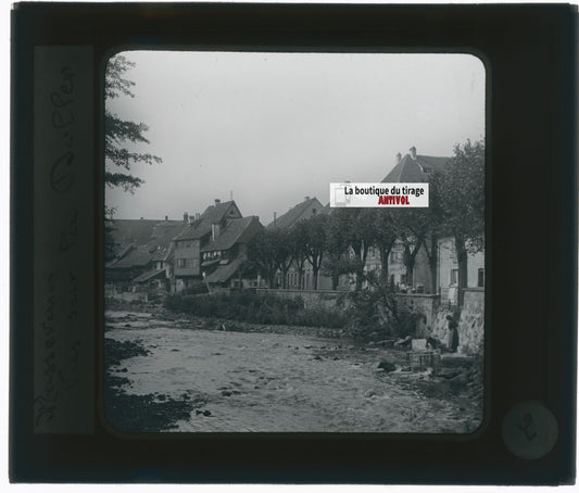 Masevaux et la Doller, photo plaque verre, noir & blanc, positif 8,5x10 cm