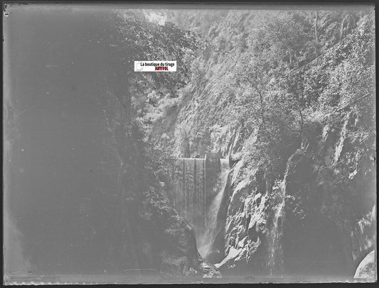 Cascade, Amélie-les-Bains, Plaque verre photo, négatif noir & blanc 9x12 cm