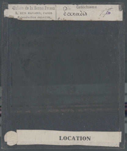 Scène religieuse, catéchisme, dessin peinture, plaque verre, positif 8,5x10 cm