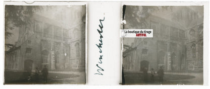 Winchester College, Plaque verre stéréoscopie, positif noir & blanc 4,5x10,7 cm