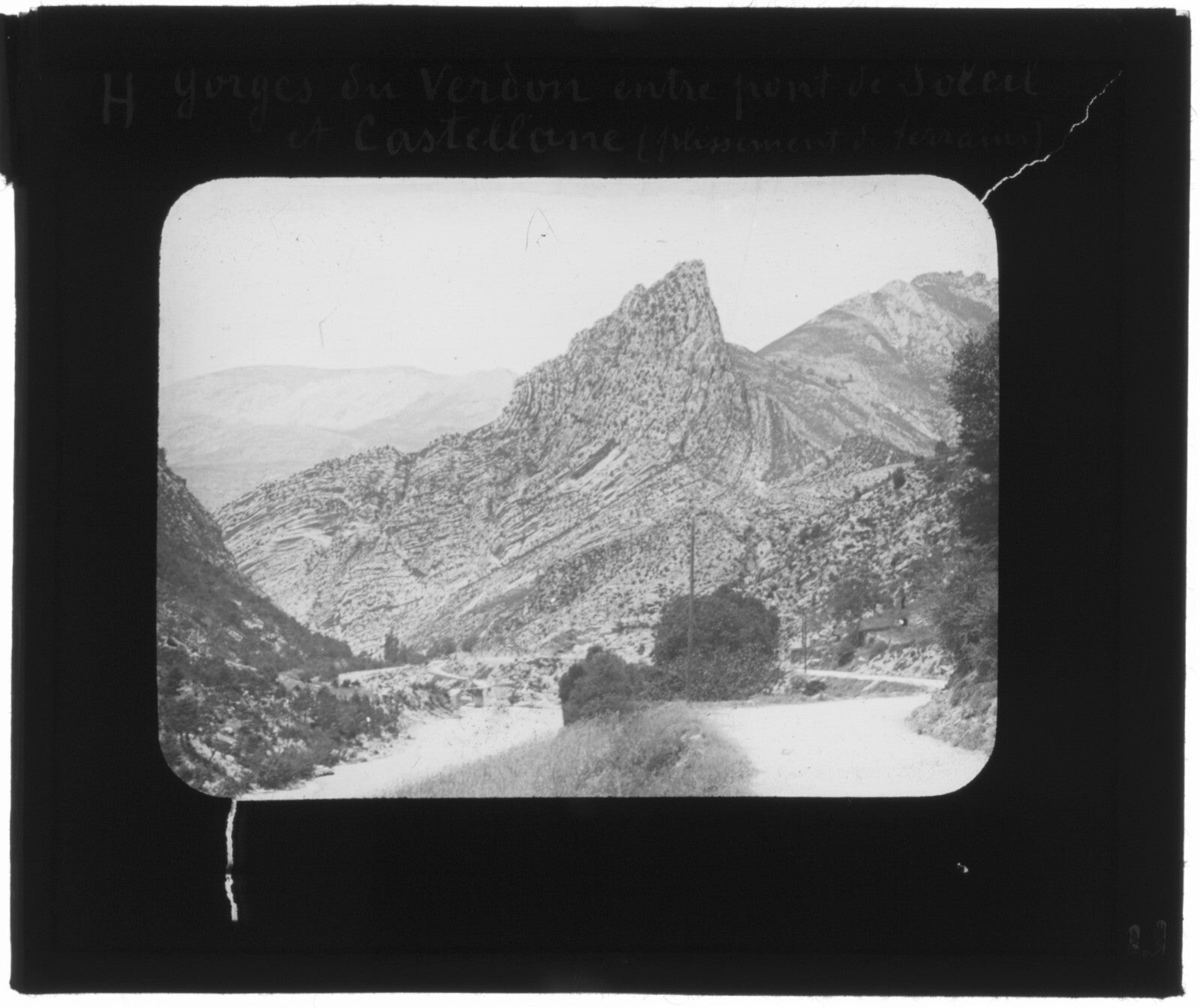 Castellane, Gorges du Verdon, photo ancienne plaque verre, positif 8,5x10 cm