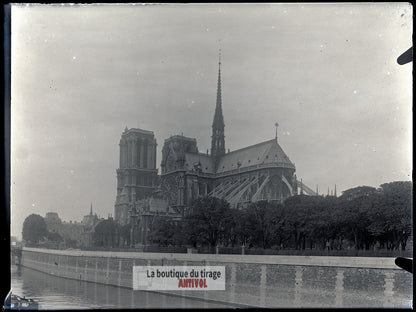 Cathédrale Notre-Dame de Paris, plaque verre, photo ancienne, négatif 9x12 cm