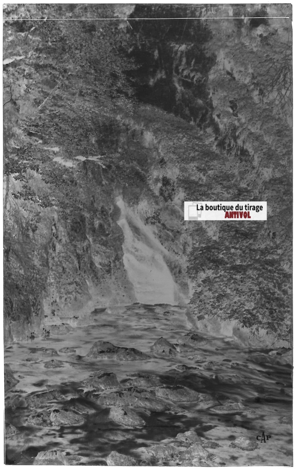 Plaque verre photo ancienne, négatif noir & blanc 9x14 cm, source du Doubs