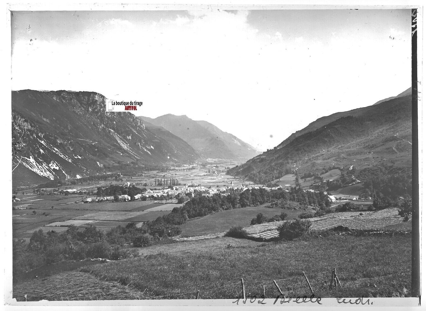 Plaque verre photo ancienne positif noir et blanc 13x18 cm Bielle paysage France