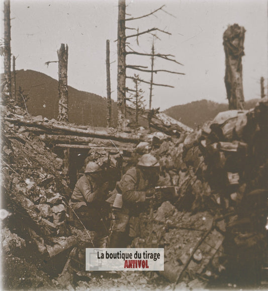 Hartmannswillerkopf, Vosges, guerre WW1, plaque verre stéréo, photo 4,5x10,7 cm