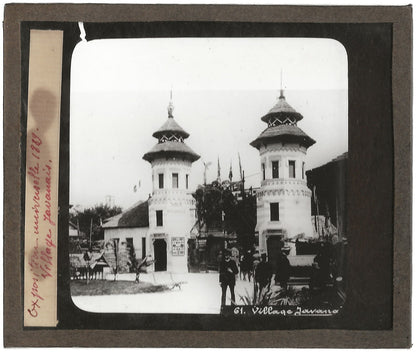 Village javanais, Exposition Paris, photo plaque de verre, positif 8,5x10 cm