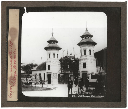Village javanais, Exposition Paris, photo plaque de verre, positif 8,5x10 cm