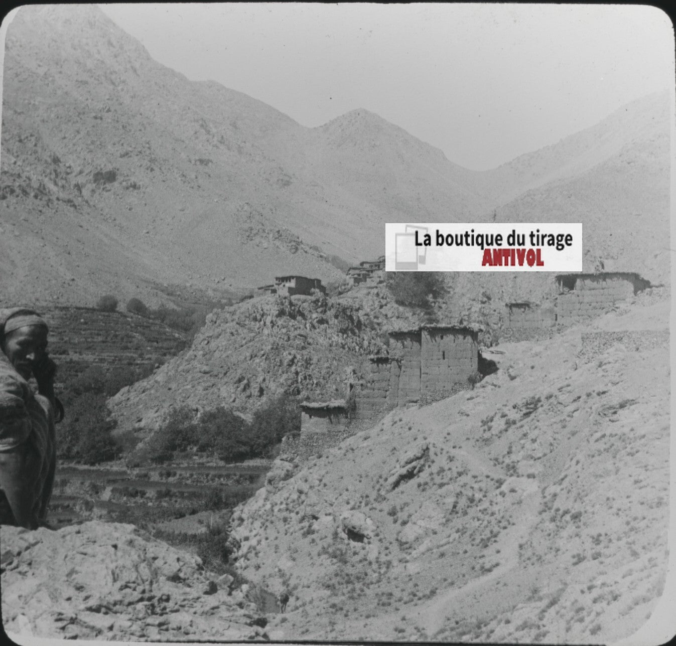 Village, Montagne, Maroc, photo ancienne plaque verre, positif 8,5x10 cm