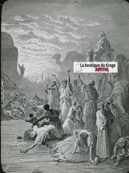 Histoire, Bible Doré, dessin, plaque de verre, noir & blanc, positif 8,5x10 cm