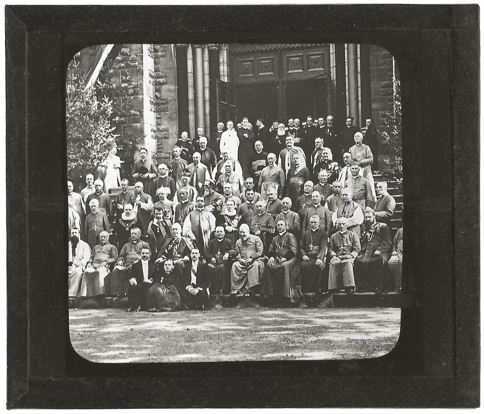 Groupe d'évêques, Montréal, photo ancienne plaque de verre, positif 8,5x10 cm