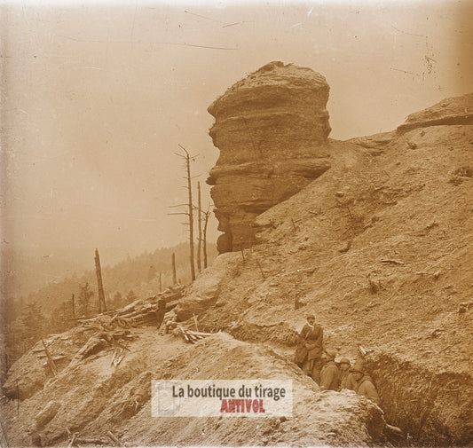 Chapelotte, Vosges, guerre WW1, plaque verre photo ancienne stéréo 6x13 cm