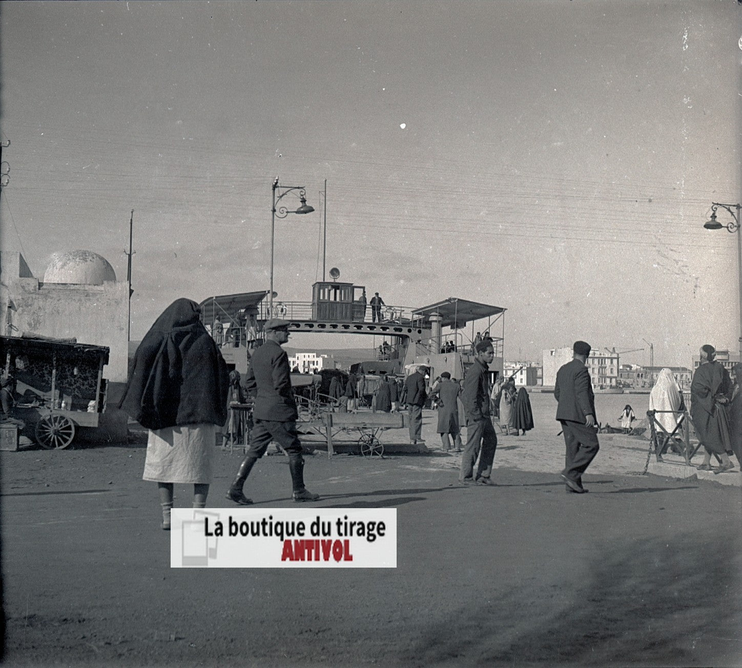 Algérie, port, bateau, plaque verre, photo stéréo, négatif N&B 6x13 cm
