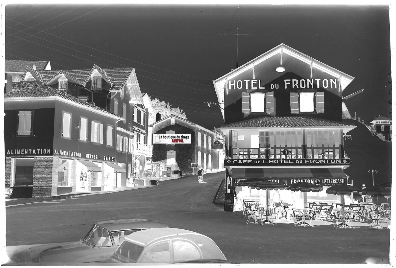 Bidart hôtel Fronton, Plaque verre photo ancienne, négatif noir & blanc 10x15 cm