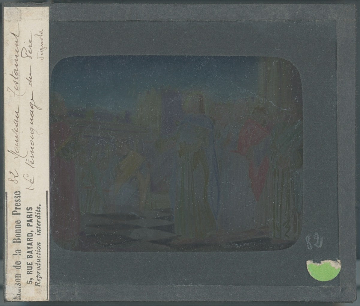 Le témoignage du Père, Jésus, dessin, plaque verre ancienne, couleur 8,5x10 cm