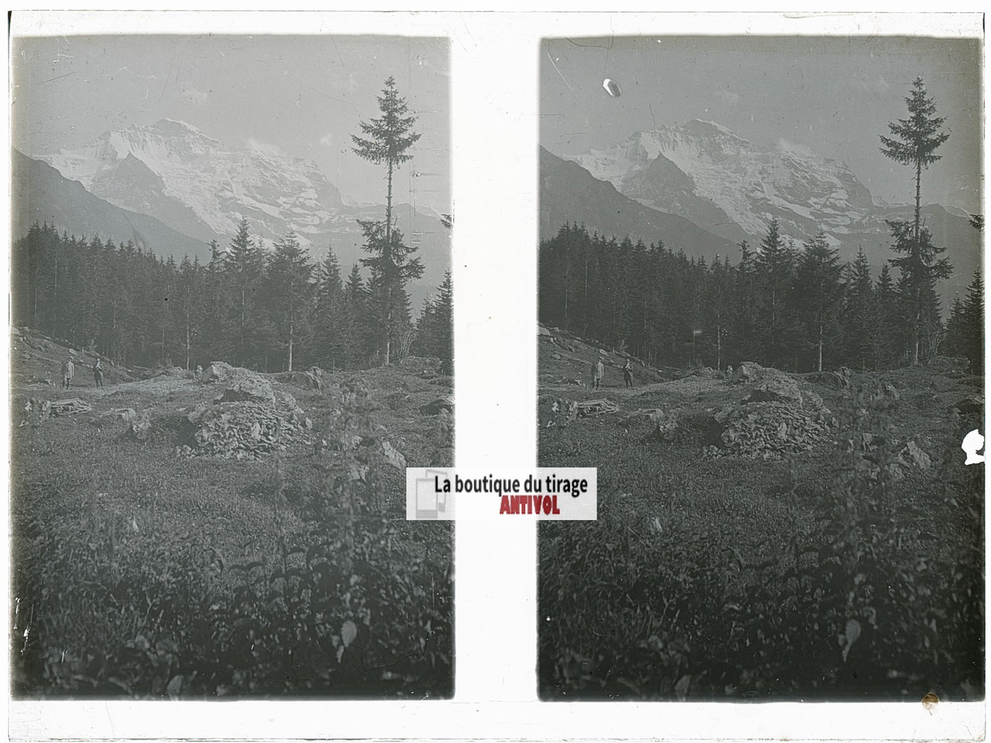 Randonnée, Alpes Suisse, stéréo photo plaque verre, noir & blanc, 9x12 cm
