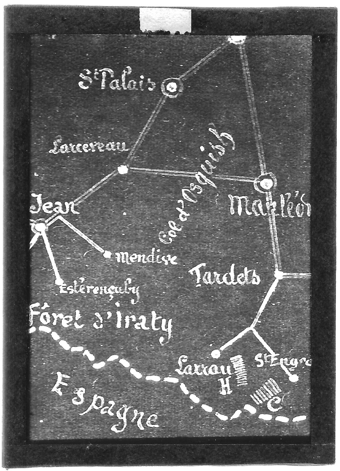 Plaque verre photo ancienne positif noir et blanc 6x9 cm carte pays basque 