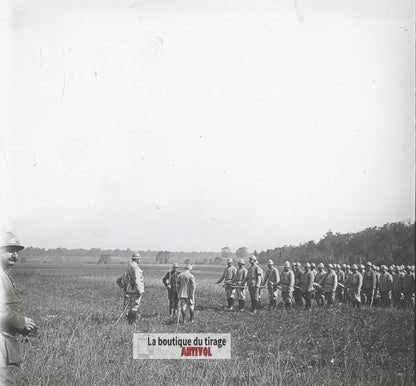 Soldats, troupe, guerre WW1, plaque verre photo ancienne stéréo 6x13 cm