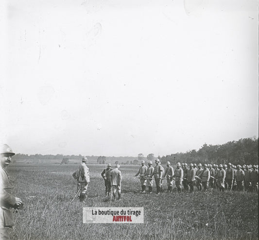 Soldats, troupe, guerre WW1, plaque verre photo ancienne stéréo 6x13 cm
