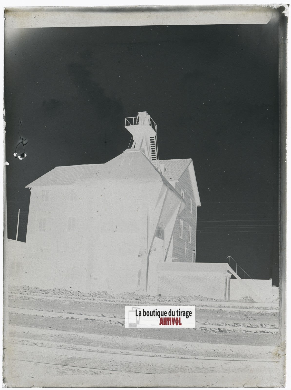 Trémie ferroviaire, photo ancienne plaque verre, négatif noir & blanc, 9x12 cm