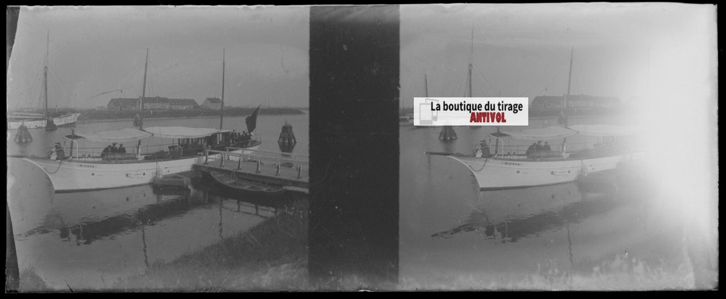 Bateau Bianca, Plaque verre stéréoscopie, négatif noir & blanc 4,5x10,7 cm