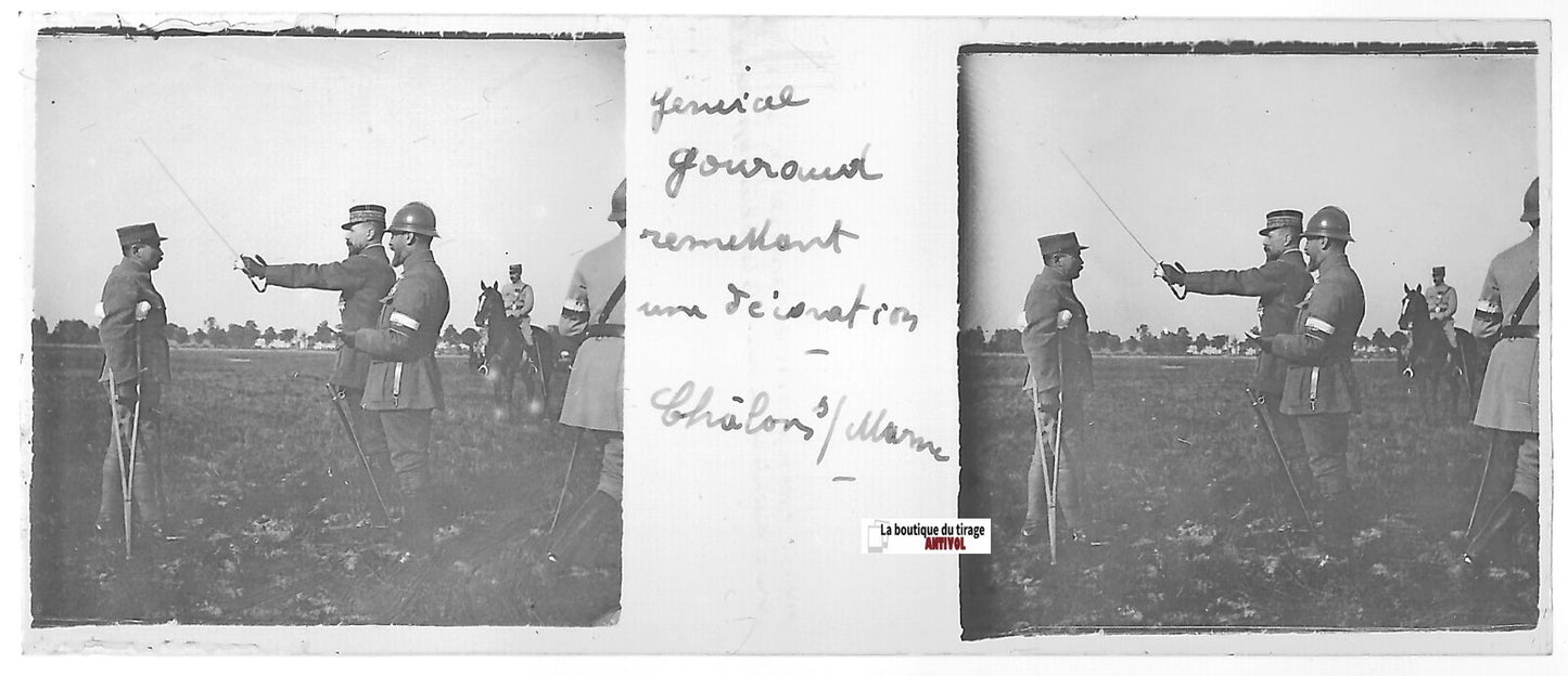 Gouraud, Châlons, Plaque verre stéréo positif ancien noir & blanc 4,5x10,7 cm