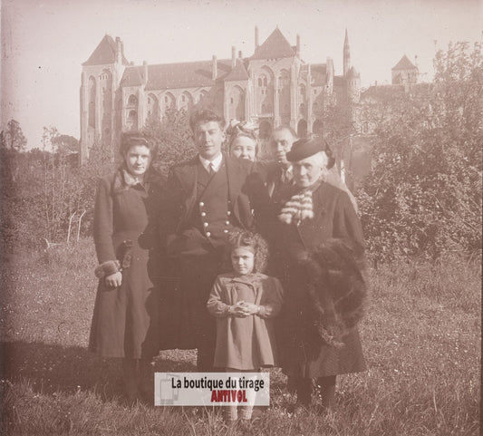 Abbaye Saint-Pierre de Solesmes, plaque verre photo ancienne stéréo 6x13 cm
