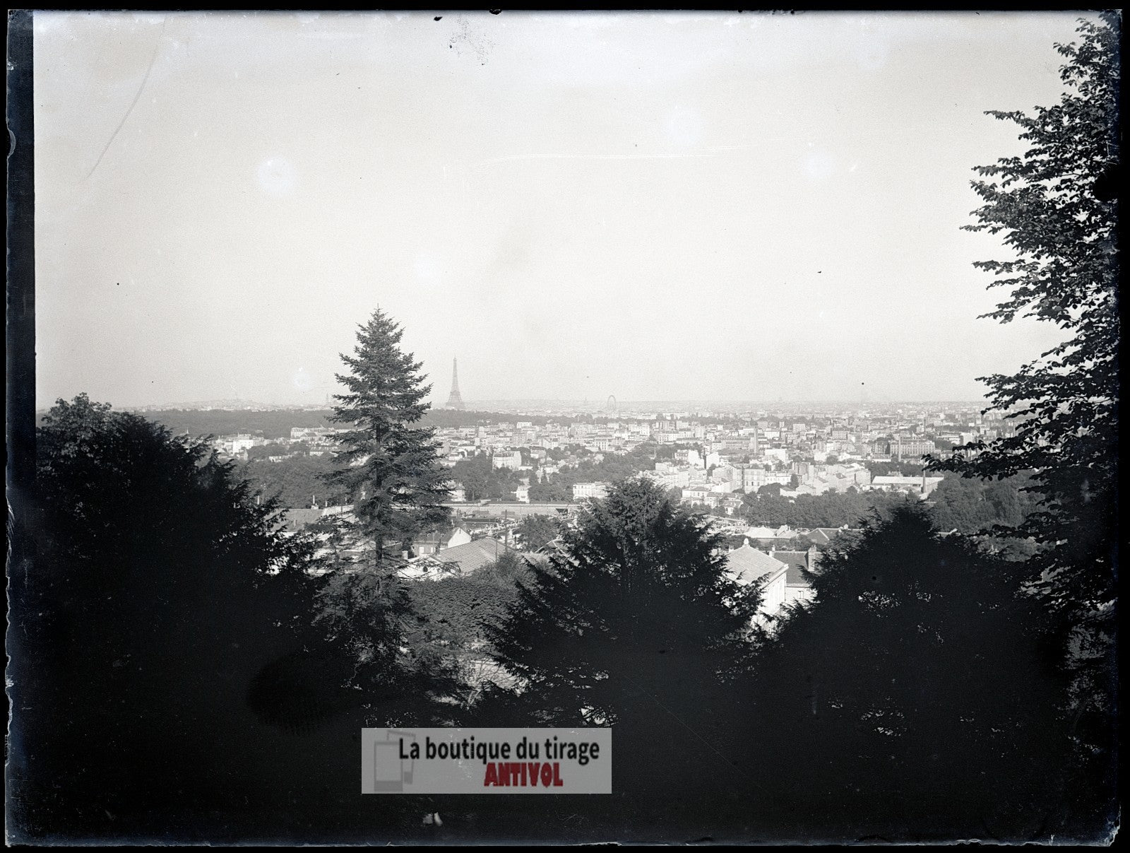 Vue sur Paris depuis Meudon, plaque verre, photo ancienne, négatif 9x12 cm