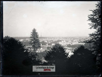 Vue sur Paris depuis Meudon, plaque verre, photo ancienne, négatif 9x12 cm