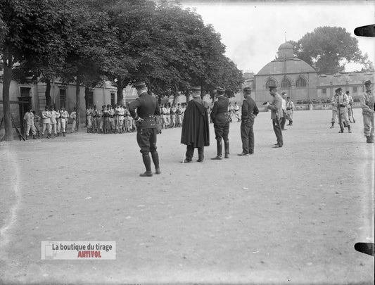 Inspection militaire,  guerre WW1, plaque verre, photo ancienne, négatif 9x12 cm