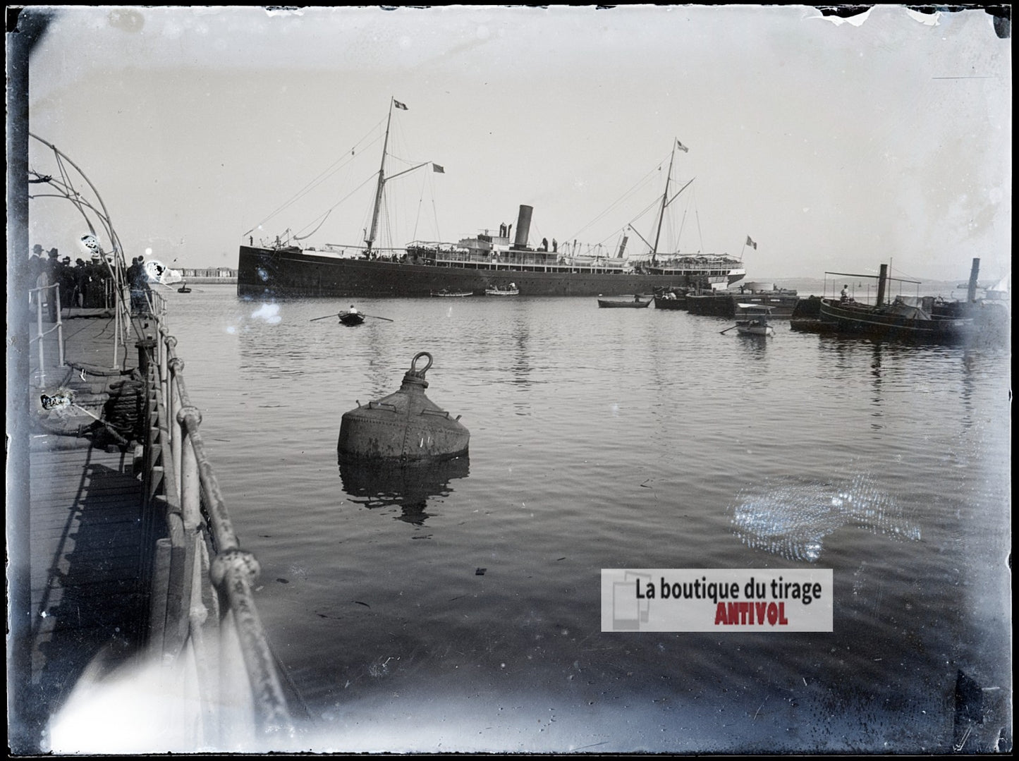 Paquebot dans le port d’Alger, plaque verre photo ancienne, négatif 9x12 cm