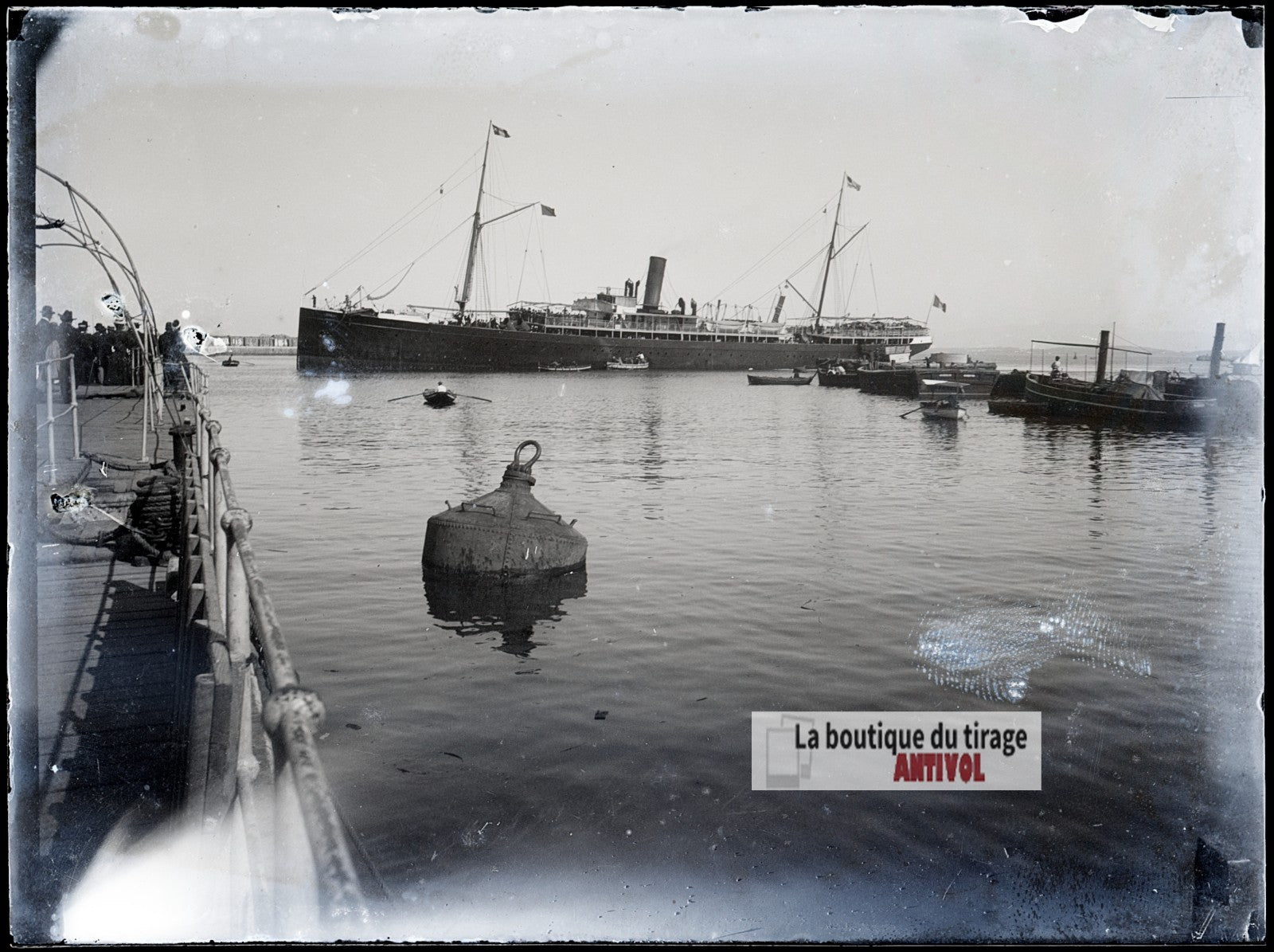 Paquebot dans le port d’Alger, plaque verre photo ancienne, négatif 9x12 cm
