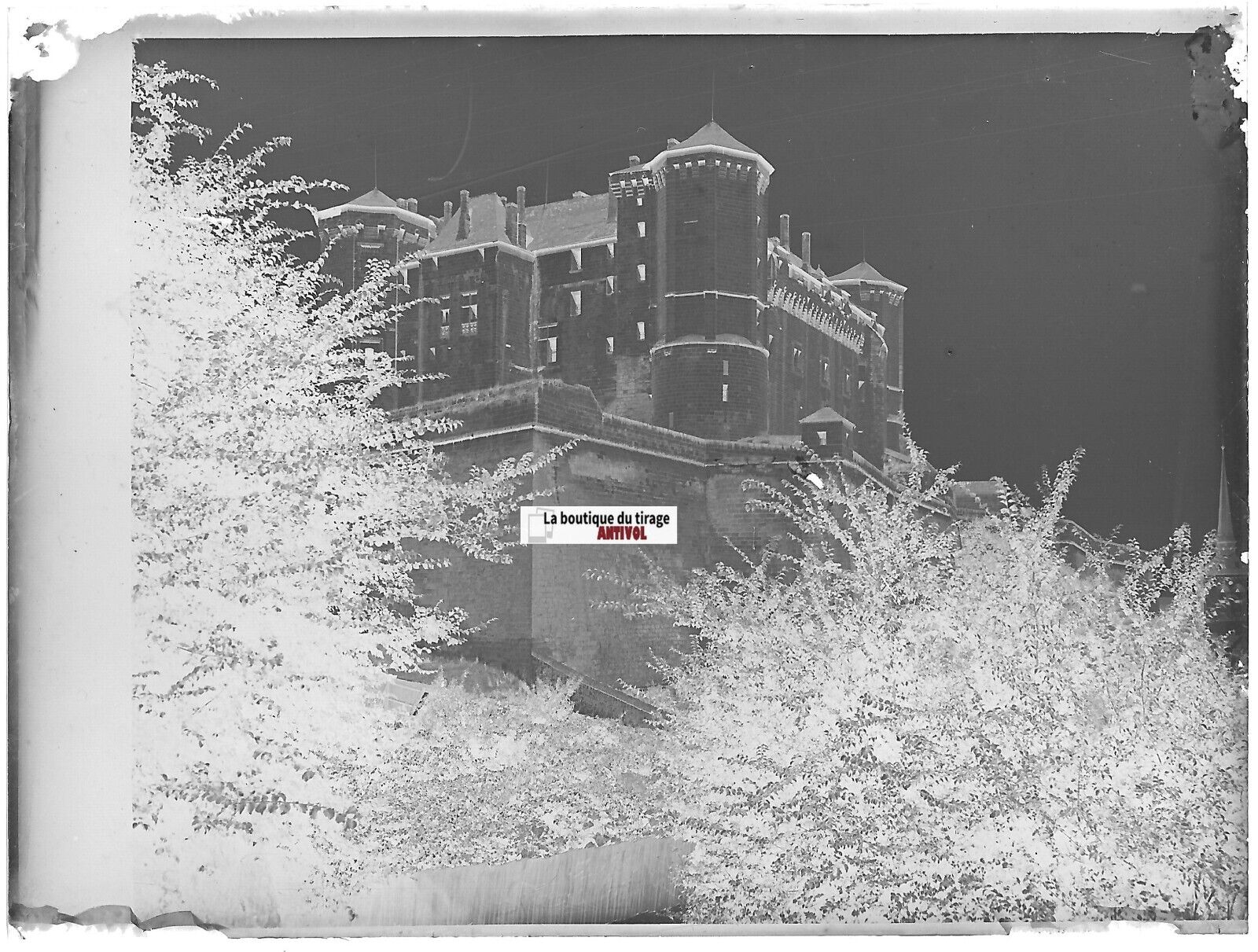 Château de Saumur, Plaque verre photo ancienne, négatif noir & blanc 9x12 cm