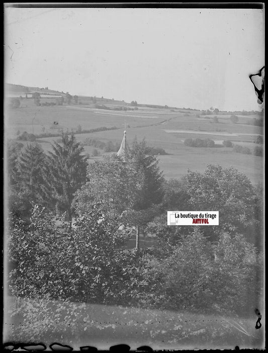 Paysage, France, Plaque verre photo ancienne, négatif noir & blanc 9x12 cm