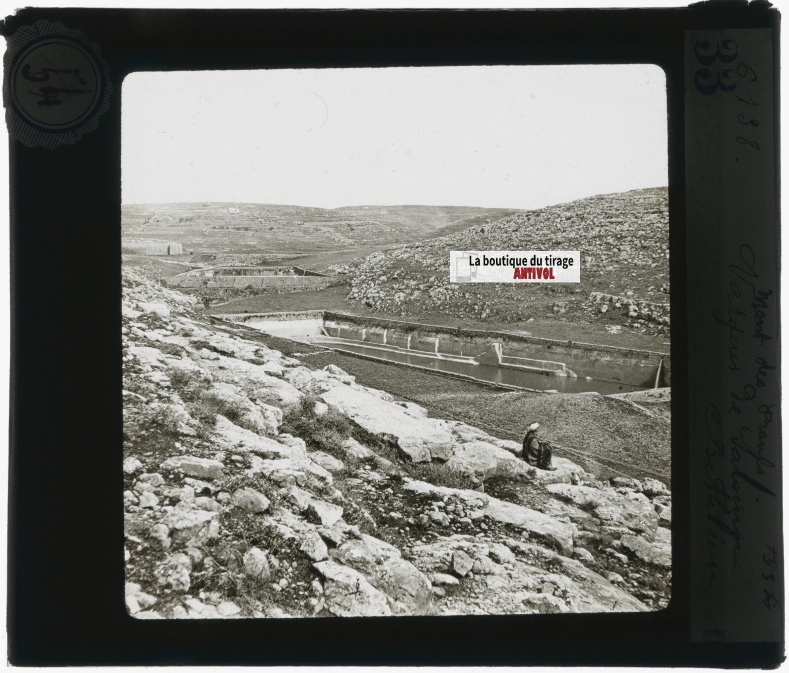 Vasques de Salomon Bethléem, photo plaque verre, noir & blanc, positif 8,5x10 cm