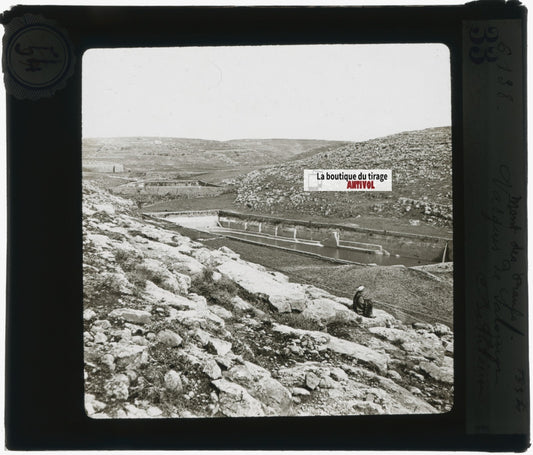 Vasques de Salomon Bethléem, photo plaque verre, noir & blanc, positif 8,5x10 cm