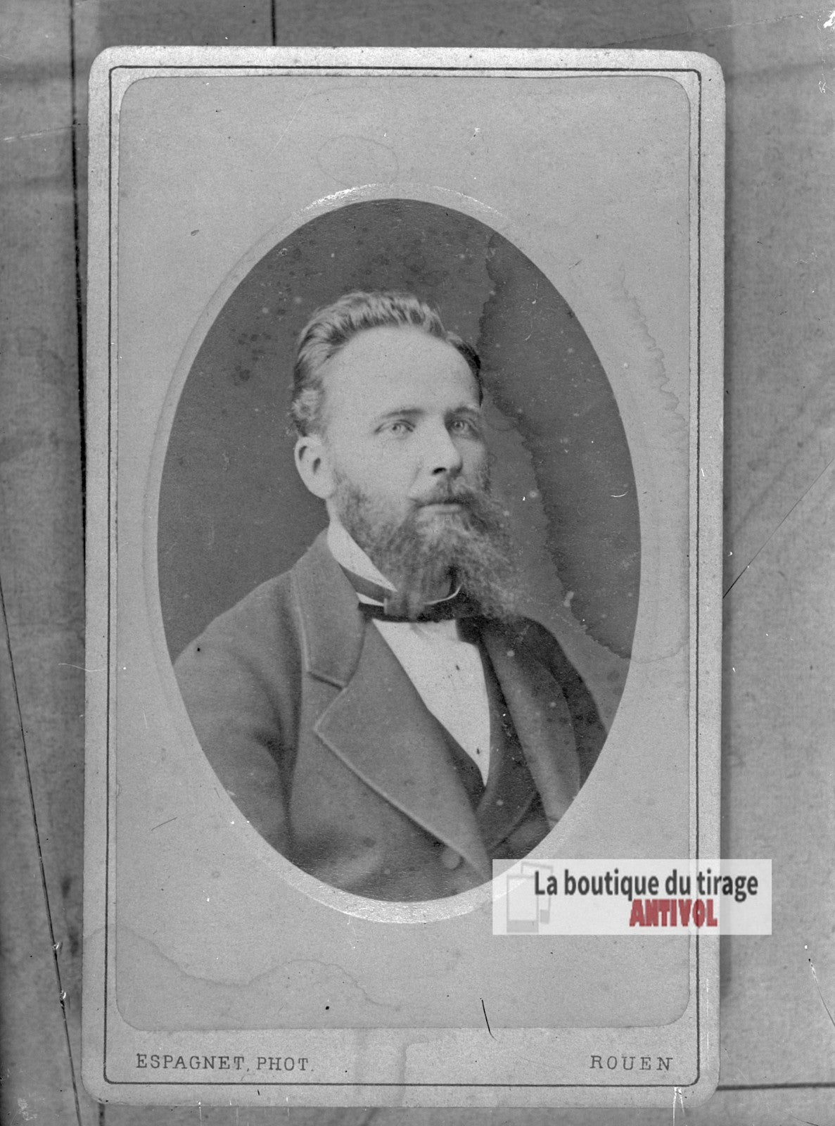 Portrait d'un homme barbu, costume, plaque verre photo ancienne, négatif 9x12 cm