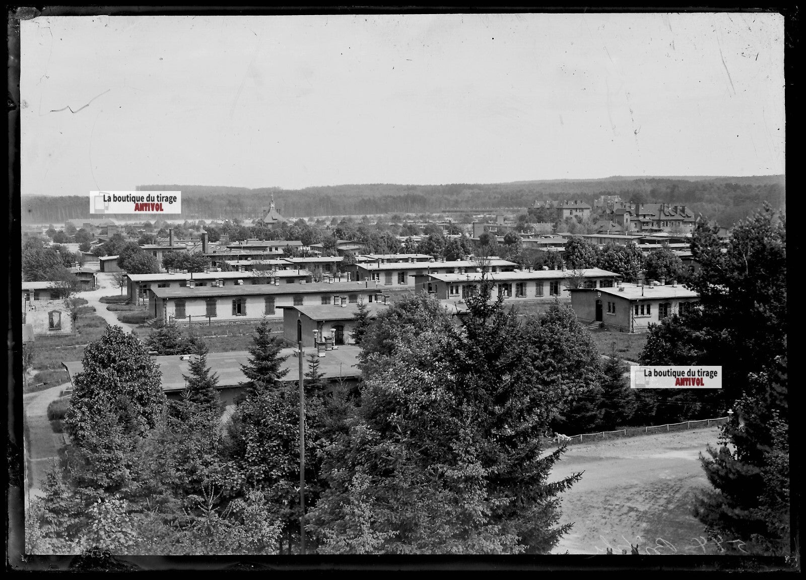 Plaque verre photo ancienne négatif noir et blanc 13x18 cm camp militaire Bitche