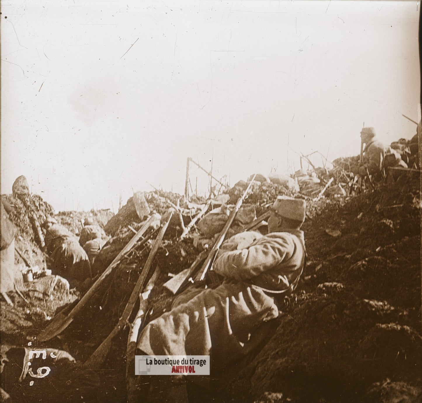 Éparges, attaque point X, guerre WW1, plaque verre photo ancienne stéréo 6x13 cm