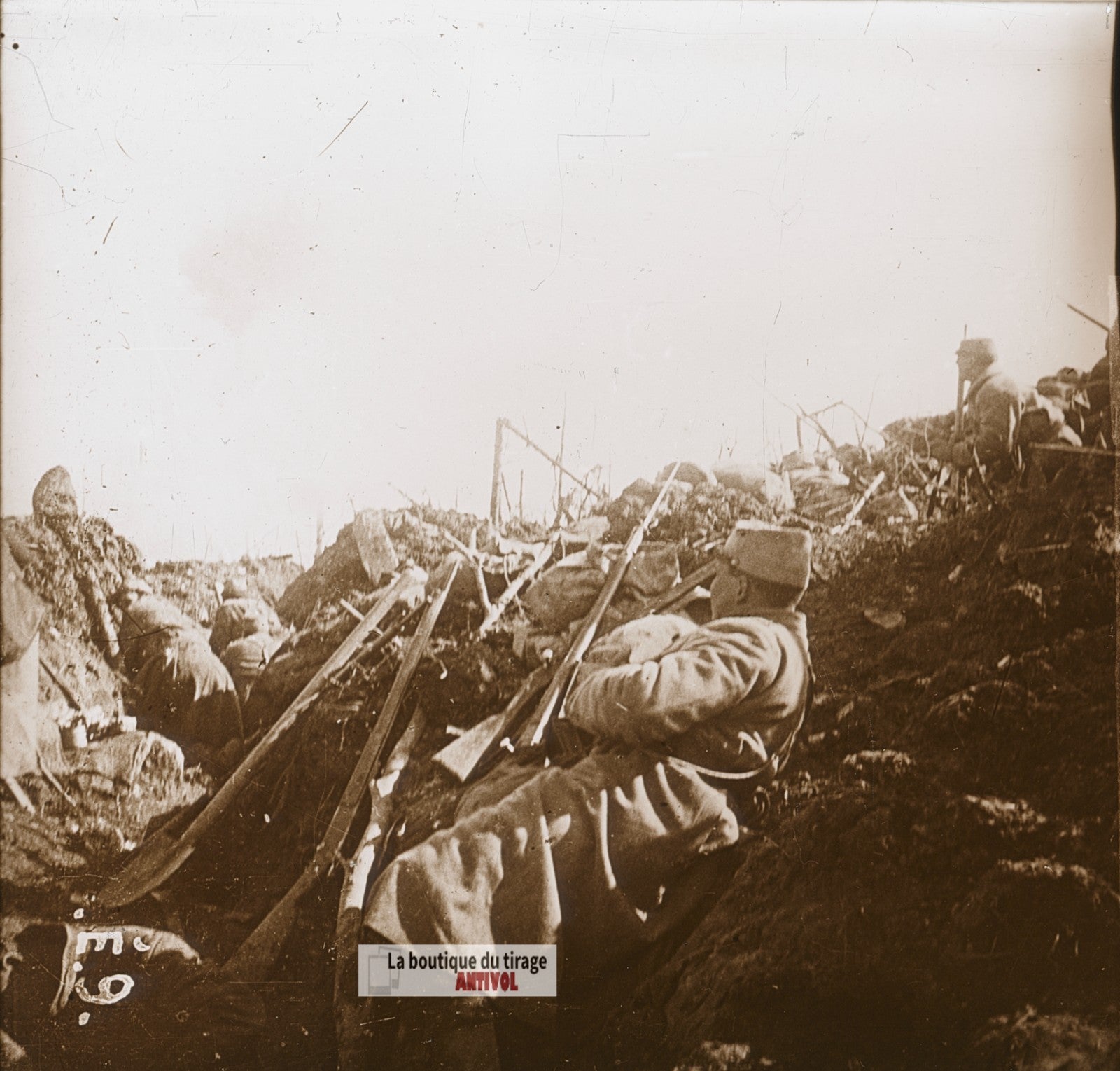 Éparges, attaque point X, guerre WW1, plaque verre photo ancienne stéréo 6x13 cm